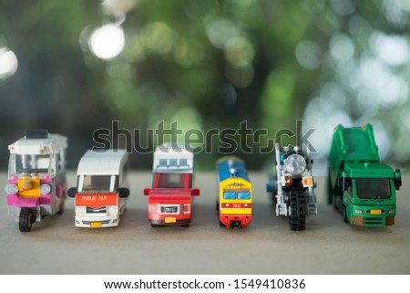 Collection of Thai car. Miniature toy Thai public service car. Concept of car service at Thailand