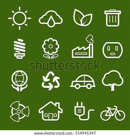 ecology symbol line icon on green background vector illustration