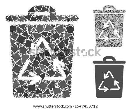 Recycling bin composition of irregular parts in different sizes and color tints, based on recycling bin icon. Vector unequal parts are composed into composition.