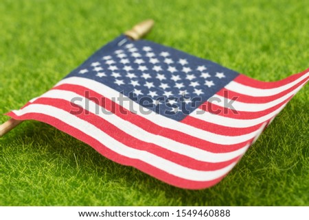 American flag on a background of artificial green grass