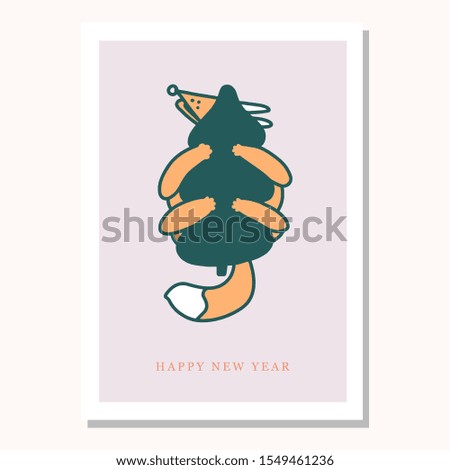 Christmas card. Christmas tree fox