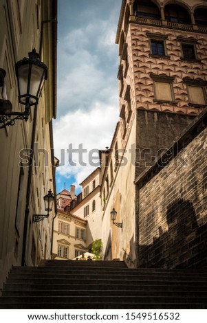 Castle Steps in Prague, Czech Street Scene Royalty-Free Stock Photo #1549516532