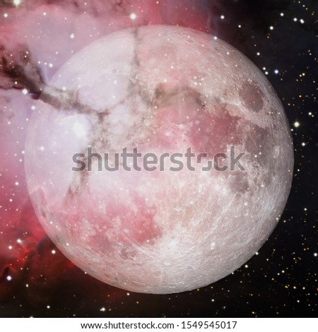 Fantastic view of moon. Solar system. Billions of galaxies in the universe. Elements of this image furnished by NASA Royalty-Free Stock Photo #1549545017