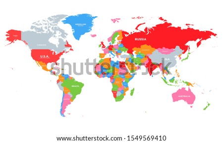 Colorful Hi detailed Vector world map complete with all countries names
