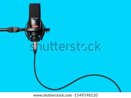 Studio microphone for recording podcasts over blue background
