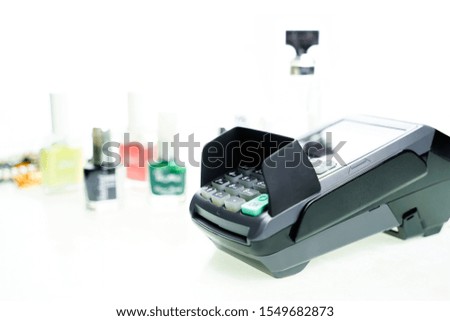 Credit card machine on isolated white background