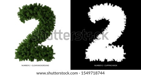 Number 2 leaves. Alphabet plants. 3D Illustration.