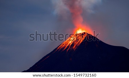 Eruption of Fuego Volcano in Guatemala. This picture is a long exposure and it was taken over night. This volcano is very active. You can see it making explosive eruptions almost every day of the year