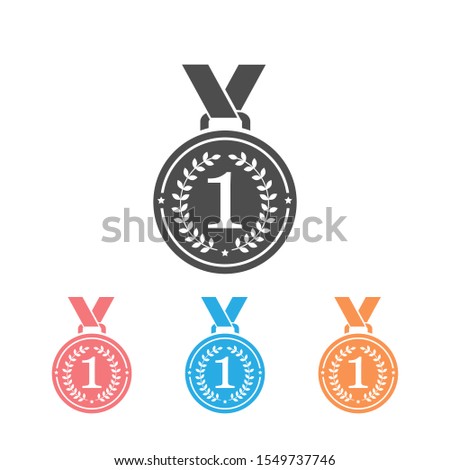 Medal with  ribbon flat vector icon set for sports apps and websites