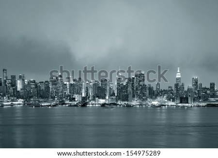 New York City midtown Manhattan in the evening with skyline panorama view over Hudson River