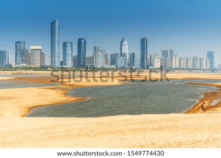 A modern city with dry land