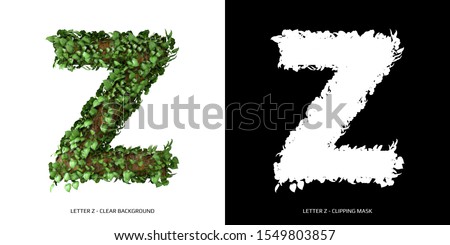 Letter Z uppercase with tree shape with leaves. 3D Illustration.