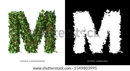 Letter M uppercase with tree shape with leaves. 3D Illustration.