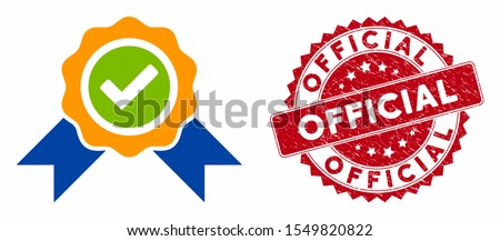 Vector official icon and grunge round stamp seal with Official text. Flat official icon is isolated on a white background. Official stamp seal uses red color and distress design. Royalty-Free Stock Photo #1549820822