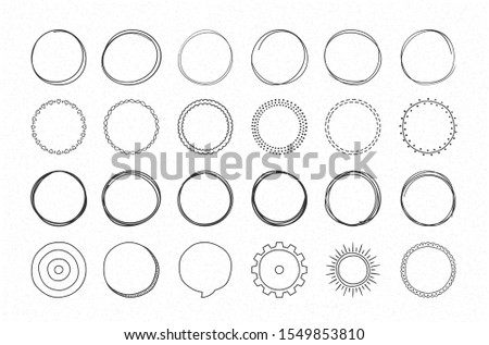Set of hand drawn circles, round shapes and objects, doodle style, vector eps10 illustration
