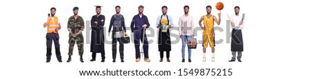 group of working people in front of a white background