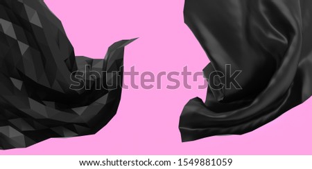 3d render black rubber fabric in flight on pink background