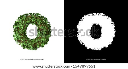 Letter o lowercase with tree shape with leaves. 3D Illustration.