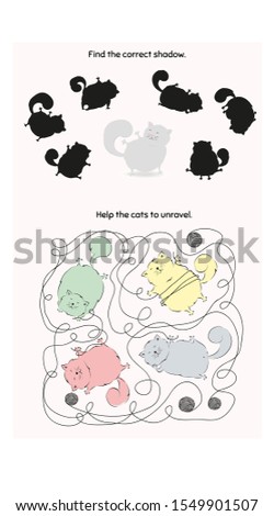 Educational game for children with a cute cat. Cartoon vector illustration.
