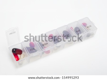 Pill box with variety of pills and supplement