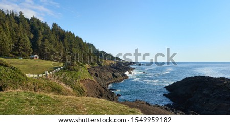 Panoramic view at the Rocky Creek State Scenic Viewpoint at Oregon coast. Royalty-Free Stock Photo #1549959182