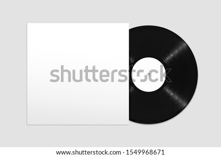 Mockup of top view blank vinyl record and cover on white background Royalty-Free Stock Photo #1549968671