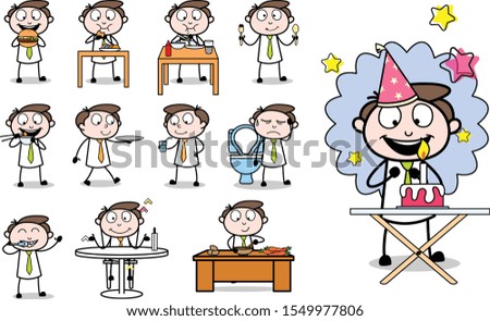 Collection Of Various Celebrating  Eating Office Person poses vector illustration