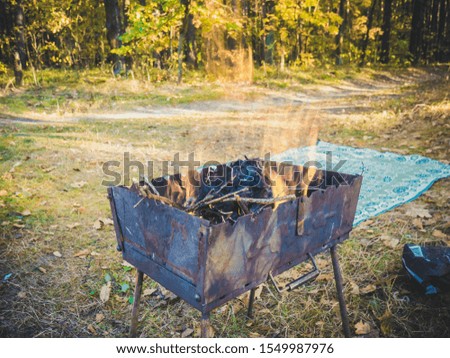 Coal burns in the grill