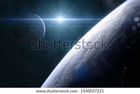 Earth and Moon in light of Sun. Solar system. Science fiction. Elements of this image furnished by NASA