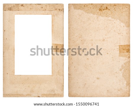 Used paper sheet. Old photo frame with stains isolated on white background
