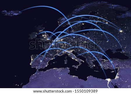 Connectivity concept with communication around Europe, Africa and the Middle East seen from space - contains elements furnished by NASA