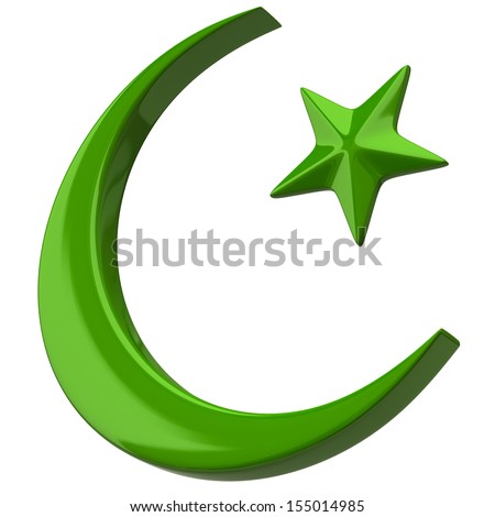 Green Crescent Islamic symbol on white background