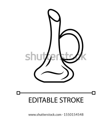 Wine service linear icon. Decanter with dessert alcohol beverage thin line illustration. Glassware, tableware contour symbol. Aperitif drink. Vector isolated outline drawing. Editable stroke