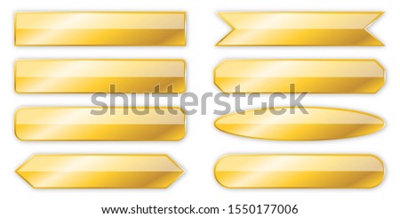 Set of gold banners isolated. Vector metal plates of different shapes.