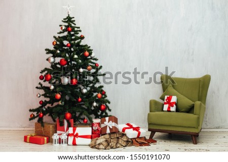 Christmas tree with gifts decor new year winter background
