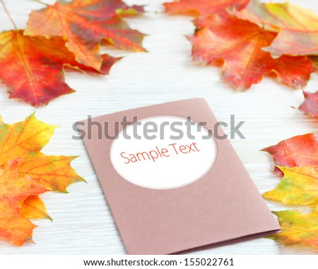 Love card postal heart romantic autumn maple leaves.
