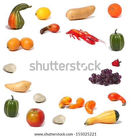 A photo collage collection of fall foods in a frame and border against a white background.