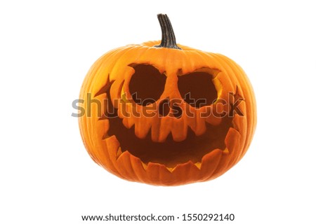 Halloween pumpkin scary face isolated on white background.