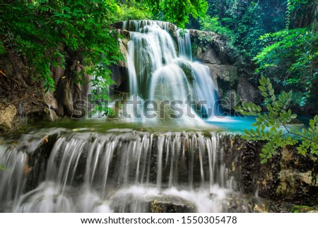 beautiful deep forest waterfall background 3d wallpaper  