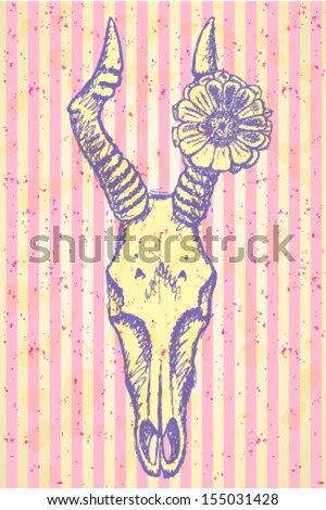 Hartebeest skull and zinnia, vector background