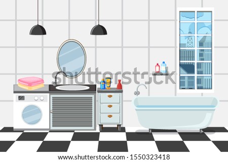Bathroom with bathtub and sink illustration