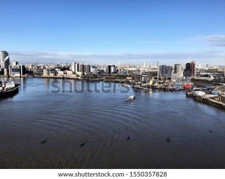 A view of the river Thames in London by the Isle of Dogs