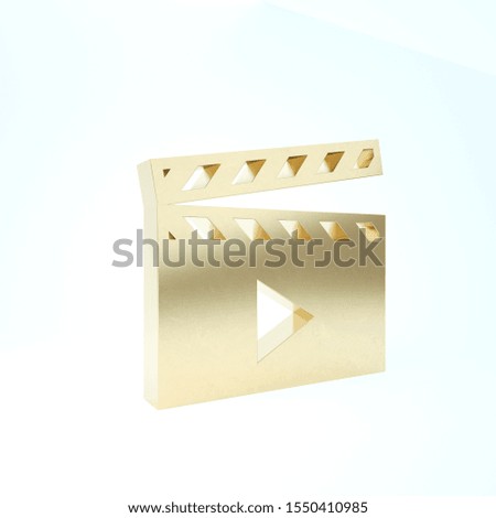 Gold Movie clapper icon isolated on white background. Film clapper board. Clapperboard sign. Cinema production or media industry concept. 3d illustration 3D render