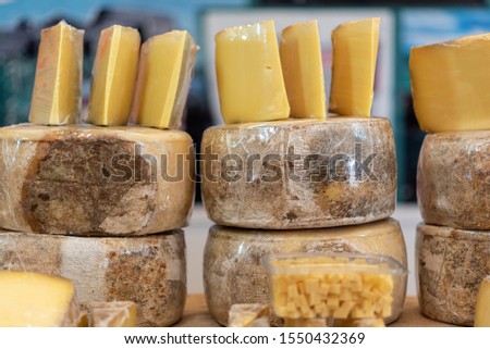 packaged cheeses in organic food market