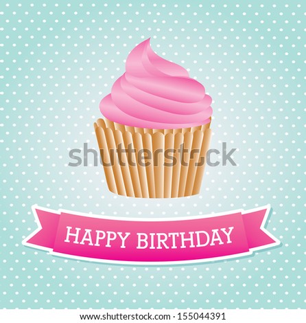 cup cake birthday over dotted background vector illustration  
