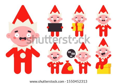 Christmas elf. Cute Santa helper vector flat characters set isolated on white background.