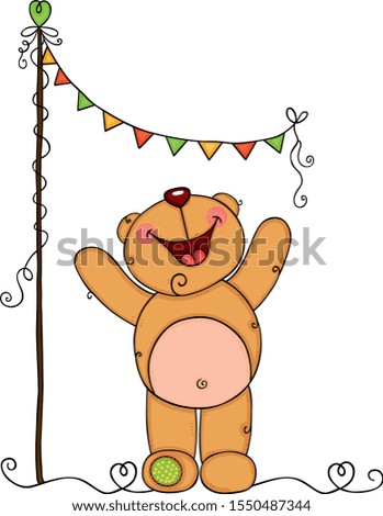 Happy teddy bear with bunting banner party
