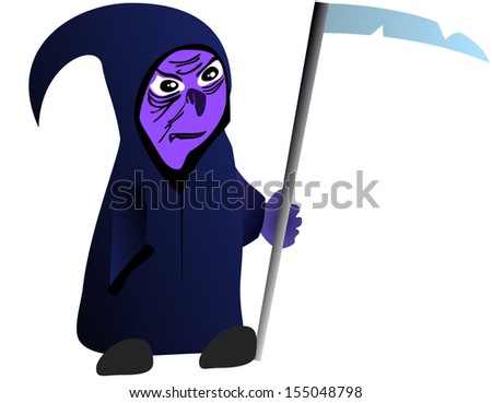 Cute cartoon grim reaper with scythe  isolated on white