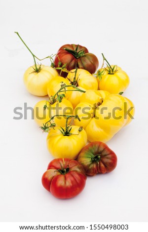White round tomatoes from the United States, historic variety "Shah", Mikado White and black-brown beef tomato, historic variety from Russia, Noire de Crimee
