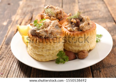vol au vent, puff pastry with mushroom, chicken and chestnut Royalty-Free Stock Photo #1550538692